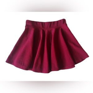 Women’s Red High Waist Skater Skirt A-Line Mini Pull-On Elastic Waist Textured